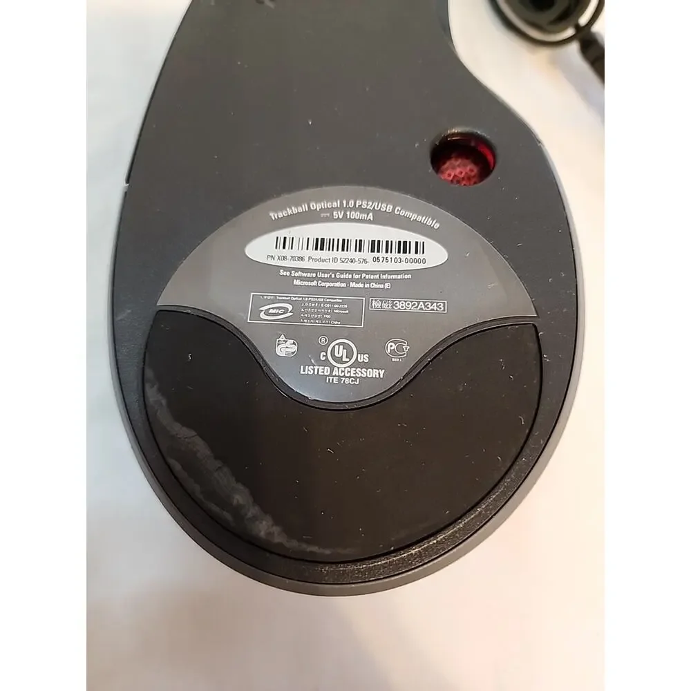 Microsoft Trackball Optical 1.0 PS2 USB Compatible Mouse X08-70386 Works